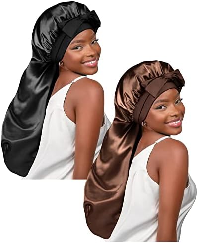 YANIBEST 2Pcs Silk Feeling Bonnet for Sleeping Braid Bonnet for Long Hair by yanibest