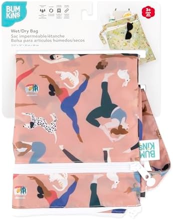 Bumkins Waterproof Wet Dry Bag for Baby, Travel, Swim Suit, Cloth Diapers, Pump Parts, Pool, Beach, Gym Clothes, Toiletry, Hook to Stroller, Daycare, Zipper Reusable Wetdry Packing Pouch, Yoga Pals - Image 6