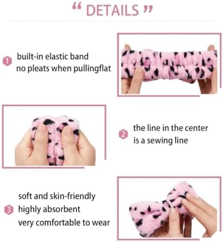 7 Pcs Spa Set, Facial Headband and Wristband Set, Skincare Accessories, College Style Girl Idea Gifts, Hair Accessories for Women and Girls（Leopard Print Pink） - Image 7