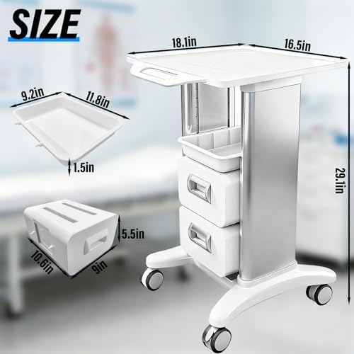 Medical Trolley Cart Mobile with Drawers, Hospital Ultrasound Cart with 4 Silent Swivel Wheels, Portable Medical Trolley Carts, 225 LBS Load, for Beauty, Salon, Clinic and Lab - Image 2