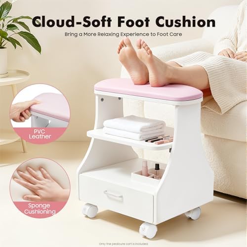 Pedicure Foot Rest Trolley with Wheels and Drawer - Image 5
