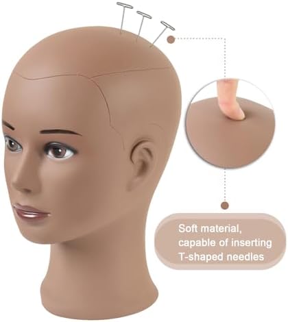 YANTAISIYU Bald Female Mannequin Head Professional Cosmetology Training Head for Wig Making and Display with Clamp Stand (Dark Brown) - Image 4