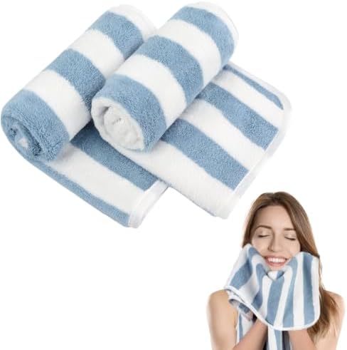 KinHwa Bathroom Hand Towels, Microfiber Blue Stripe Hand Towels, 2 Pack by KinHwa