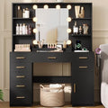 ELYKEN Makeup Vanity Desk with Mirror and Lights, Glass Top, Black by ELYKEN