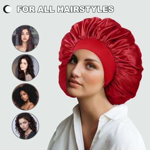 2 Pcs Extra Large Satin Hair Bonnet for Sleeping Cap for Women Men - Image 4