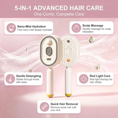 Electric Spray Air Cushion Massage Comb, Upgraded Rechargeable Steam Brush for Hair with Water Spray, Scalp Massage, Reduces Frizz, Self-Cleaning - Purple - Image 4
