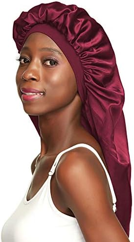 Xtra Long Bonnet Large Sleep Caps for Braids XL Wide Hair Bonnets for Black Women Deep Burgundy - Image 4