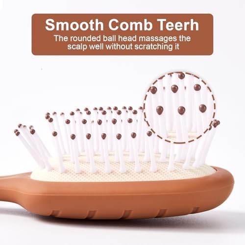 Mini Hair Bursh for Women Men and Kids, Protable Travel Size Hair Brush for Pockets Purses, Mini Detangler Brush for All Hair Types, Small Paddle Brush for Detangling (Brown) - Image 3