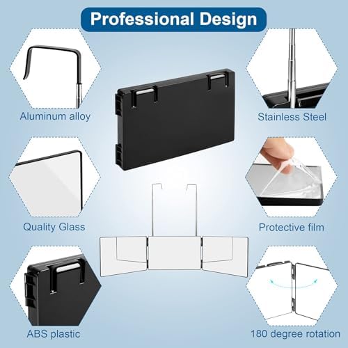 LMZNXCZ 3 Way Mirror for Self Hair Cutting,360 Haircuts Men for Barber Use Tools,to See Back of Head,Tri Fold Mirror with Portable Height Adjustable Telescoping Hooks (6.7" x 10.8") - Image 4