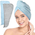 ForPro Professional Collection Premium Microfiber Hair Towel Wrap, 2-Pack Quick Drying Hair Turban for Women, 10" x 26", Cool Grey + Sky Blue by ForProProfessionalCollection