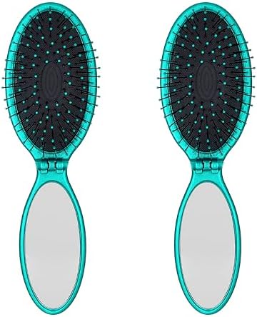 Wet Brush Pop Go Detangler, Blue Teal - Foldable, On-The-Go Design,Travel Brush,Ultrasoft IntelliFlex Bristles,Detangling Hairbrush,Built-In Mirror Handle, Wet&Dry,All Hair Types, 2 Count (Pack of 12) by WetBrush