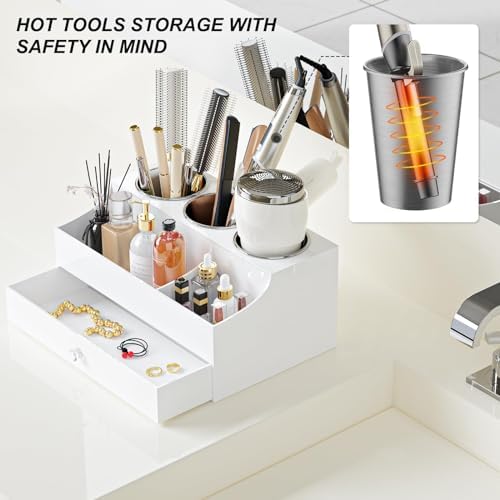 Hair Tool Organizer, Acrylic Hair Blow Dryer Holder Stand for Straightener and Curling Storage, Bathroom Vanity Countertop Organization for Makeup Accessories (White) - Image 3