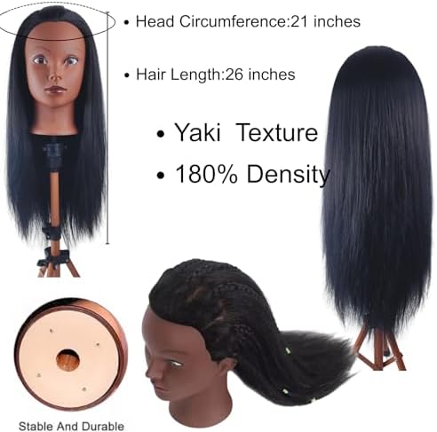 26-28 Inch Hair Mannequin Head Training Manikin Doll Head for Hairdressers Beginners Braiding Hair Salon Hairstyling Practice with 100% Yaki Synthetic Fiber - Image 3