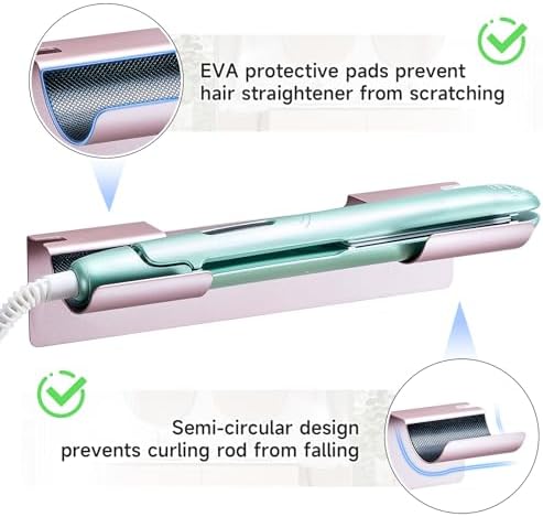 2 PCS Wall Mount Curling Iron Holder and Hair Tool Organizer with Adhesive, Multifunctional Hot Flat Iron and Hair Straightener Holder Storage Stand for Vanity, Cabinet and Wall, Rose Gold - Image 7