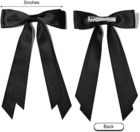 2PCS Silky Satin Hair Bows Hair Clip Black Red Hair Ribbon Ponytail Holder Accessories Slides Metal Clips Hair Bow for Women Girls Toddlers Teens Kids - Image 3