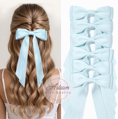 6PCS Blue Hair Bows, Large Ribbon Bow Hair Clips for Girls Women Cute Ponytail Holder Accessories for Toddlers Kids Teens - Image 6