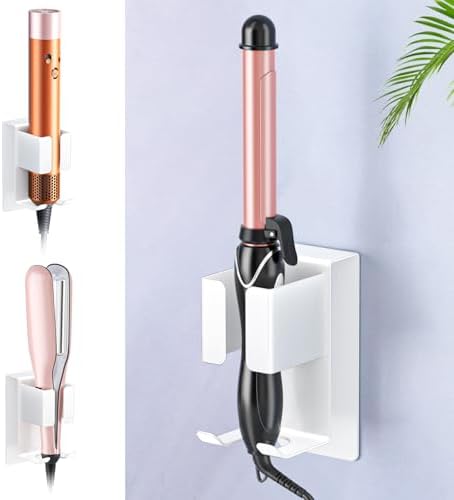 Hair Straightener Holder Wall Mounted Blow Dryer Holder, Blow Dryer and Curling Iron Holder, Hair Dryer and Straightener Holder, Bathroom Hair Tools Organizer and Storage (White, 1Pc) by WAYASI