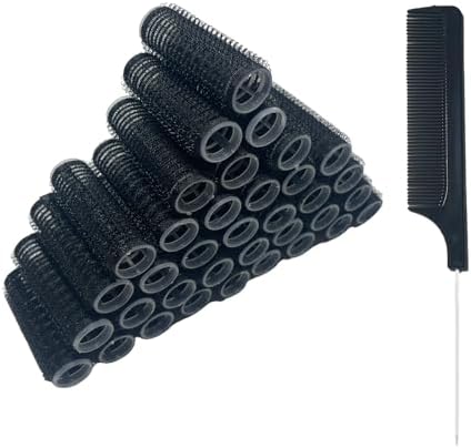 36PCS Self Grip Small Hair Curlers Heatless Roller Hair Curlers Pro Salon Hairdressing Curler DIY Curly Hairstyle Hair Rollers Tools Rat Tail Comb for Women Medium Short Hair(0.8x2.4in-black) by MOODKEYbrand