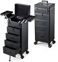 Stagiant Rolling Makeup Case with Drawers Cosmetology Case on Wheels 5 IN 1 Makeup Case 4 Drawers with Foot Stand Spring-release Mechanism Rolling Make Up Organizer for Artist Salon Nail Teach Trunk by Stagiant