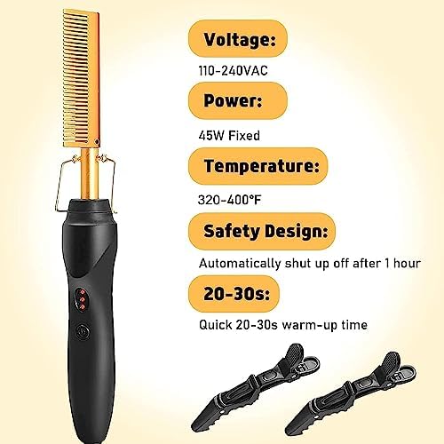 Electric Hot Comb Hair Straightener, Deluxe Electrical Straightening Comb Curling Iron for Natural Black Wigs, Hot Comb Electric for Wigs Pressing Combs with Wig Glue Melting Spray Hair Wax Stick - Image 3