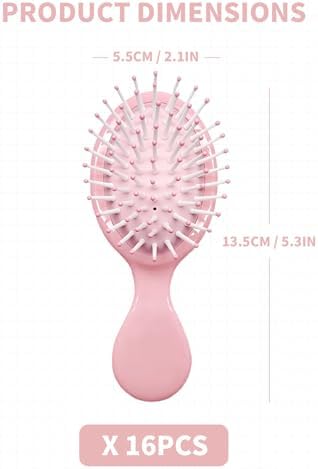 16 Pack Pink Mini Travel Brushes, Detangling for All Hair Types - Image 2
