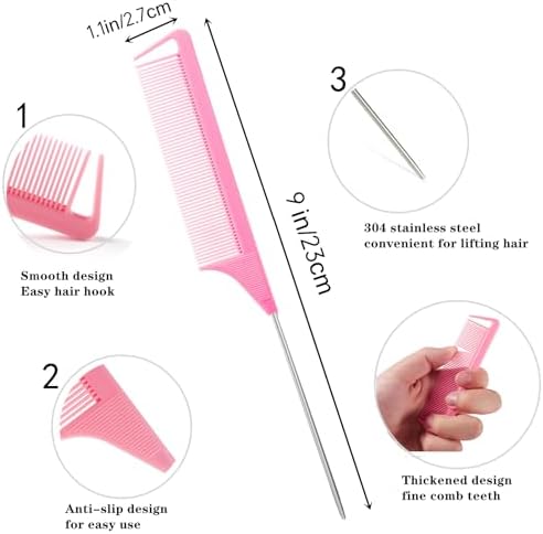 10pcs Rat Tail Combs Set,Salon Hair Stylists Metal Fine Tooth Combs - Image 6