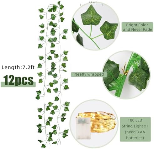 RECUTMS 12 Pack 86Ft Fake Ivy Vines with String Light for Room Decor - Image 2