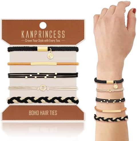 KANPRINCESS 5Pcs Boho Hair Tie Bracelet, Elastic Ponytail Bands Set by KANPRINCESS