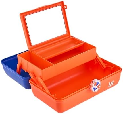Caboodles School Spirit On-The-Go Girl Makeup Box, Blue Over Orange, Hard Plastic Makeup Organizer Box, Built-In Mirror, Secure Latch for Safe Travel, Spacious Storage for Large Items - Image 4