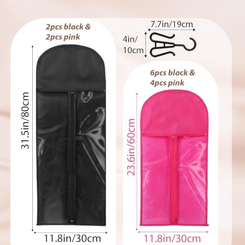 14PCS Wigs Storage Bags With Hanger, Dust-proof Wig Holder, Water-proof Wigs Rack & Organizer, Breathable Hair Extension Holder (14PCS Assorted Set in 2 Sizes & 2 Colors) - Image 2