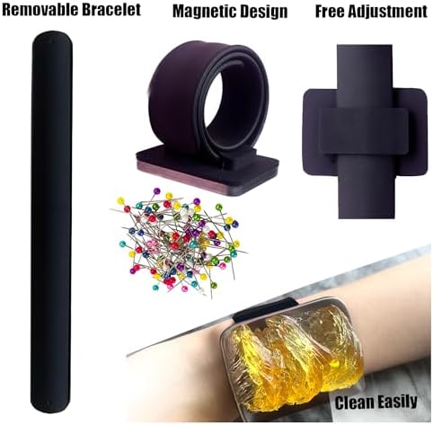 Magnetic Wristband for Hair Stylist Pin Wristband Wrist Pin Holder Braiders Wristband with 4 Pieces Hair Rat Tail Combs 6 Pieces Plastic Clip (Black) - Image 3