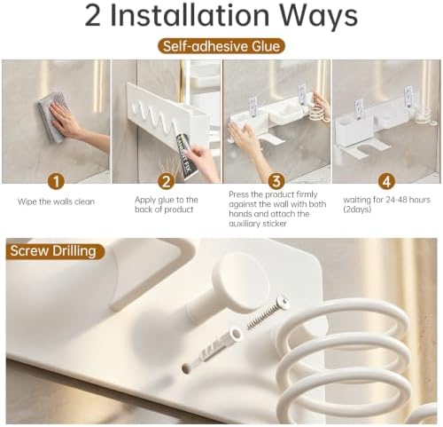 5 in 1 Hair Dryer Holder Hair Tool Organizer Metal Wall Mount (White) - Image 6