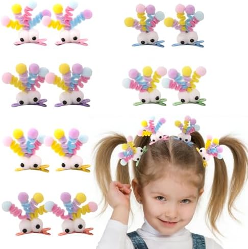 MIUPOO Fluffy Pom Poms Hair Clips,Crazy Hair Day Accessories for Girls,Quirky Little Monster Barrettes,Plush Duckbill Hairpins Hair Barrettes,Party Modeling Hair Accessories,6 colors,6 Pairs. by WelcometoMIUPOO
