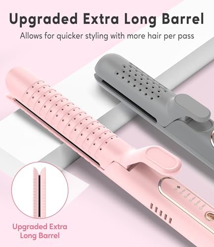 Farery Chill Set Soft-Air Curling Iron: Gentle Soft Air for Quick Styling & Long-Lasting Curls, Lock in Style with Cooling Air Vents, 2-in-1 Hair Straightener & Curler with Upgraded Long Barrel, Pink - Image 2