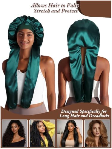 1+2 Satin Pantyhose Bonnet for Braids, Long Hair Bonnet for Women Sleeping - Image 3