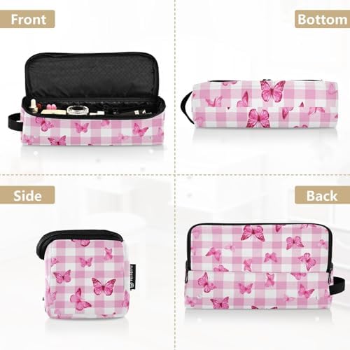 Hair Tools Travel Bag with Heat Resistant Mat Detachable 2-in-1 Curling Iron Travel Case Hot Tools Organizer for Straightener Flat Iron Checkered Pink and White Butterflies - Image 5