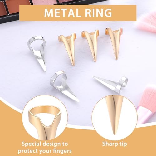 Giantree 10Pcs Braiding Aid Hair Parting Ring, Nail Covers Back Scratcher, Hair Parting Selecting Sectioning Tool, for Hair Braiding Supplies Cosplay Nail Art Holiday Party(Gold + Silver) - Image 3
