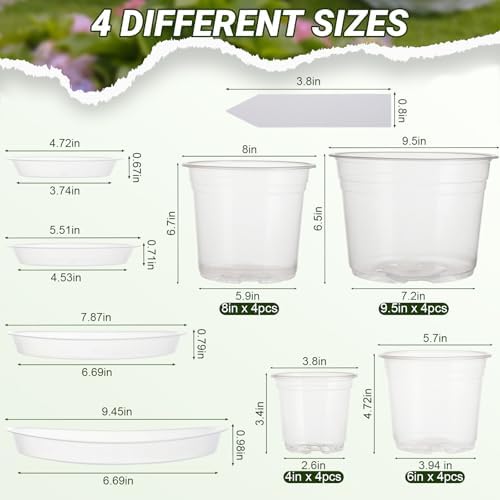 4/6/8/10 Inch Large Clear Nursery Pots with Drainage & Saucers & Plant Tags - Image 3