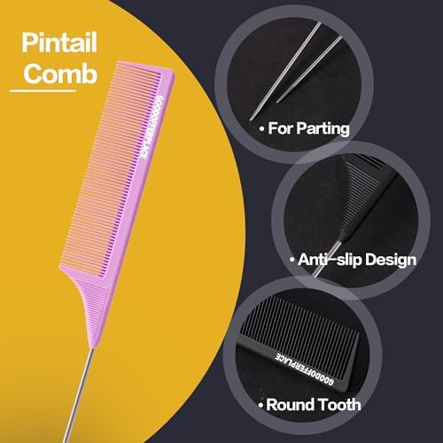 3 PCS Rat Tail Combs with Metal Pick for Braiding,Parting - Image 3
