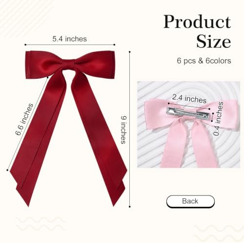 6PCS Multicolor Hair Bows, Large Ribbon Bow Hair Clips for Girls Women Cute Ponytail Holder Accessories for Toddlers Kids Teens - Image 4