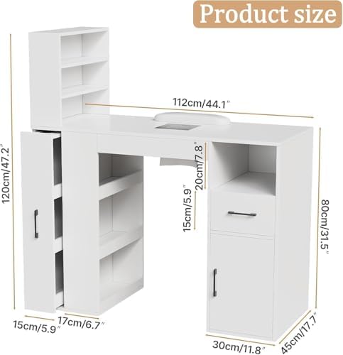 Professional Nail Desk for Nail Tech with Storage Cabinet and Fan – Modern Nail Table for Salon, Nail Tech Table with Drawer, Armrest & Dust Collector,Manicure Table Nail Desk - Image 2
