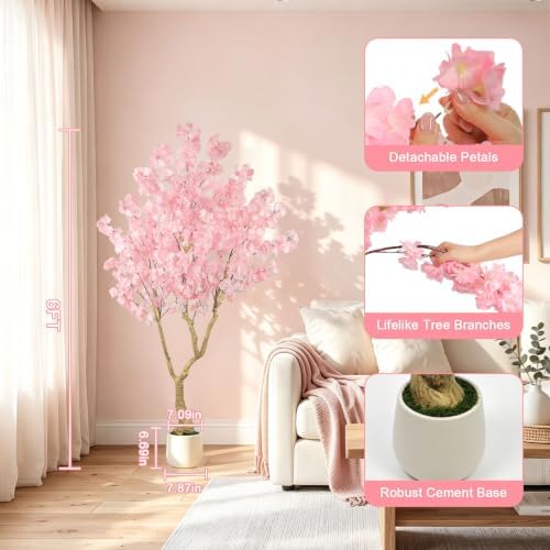 Pink Artificial Cherry Blossom Tree 6FT with Sturdy White Planter - Image 3