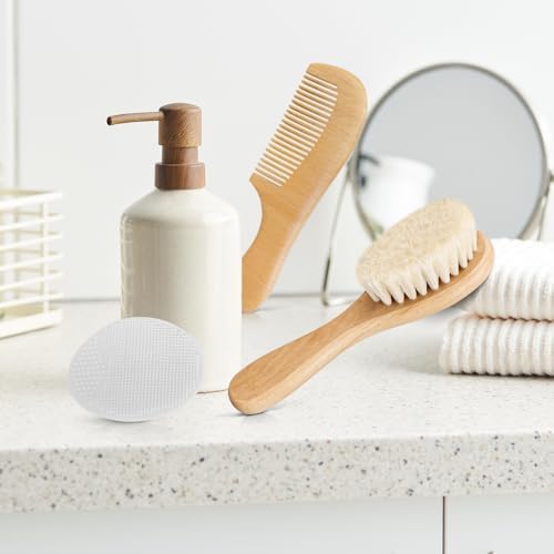Baby Hair Brush and Comb Set for Newborns & Toddlers | Wooden Baby Brush Set with Soft Goat Bristles l Wood Comb l White Cradle Cap Brush| Ideal for Cradle Cap (3 Piece) - Image 5