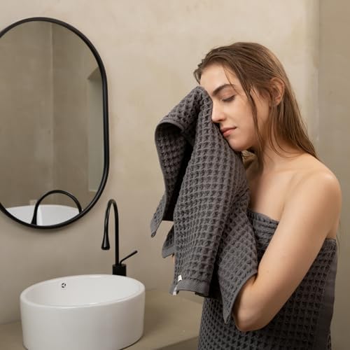 Luxury Organic Japanese Cotton Waffle Bath Towel | Thick, Absorbent, Quick Dry Bathroom Towels for Shower, Sauna, Onsen| Hotel & Spa Quality, Gift-Ready (Smoke Grey, Hand Towel (3 Pack)) - Image 4