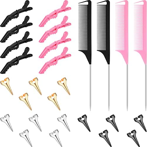 Patelai 27 Pcs Hair Braiding Tools Hair Parting Ring,Pink, Black by Patelai