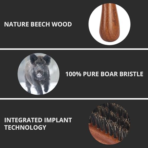 Hair Brush for Men- Slick Back Hair Brush - Boar Bristles Brush for Fine Thin Medium Hair, Nature Boar Hairbrush for Beard Styling - Image 2