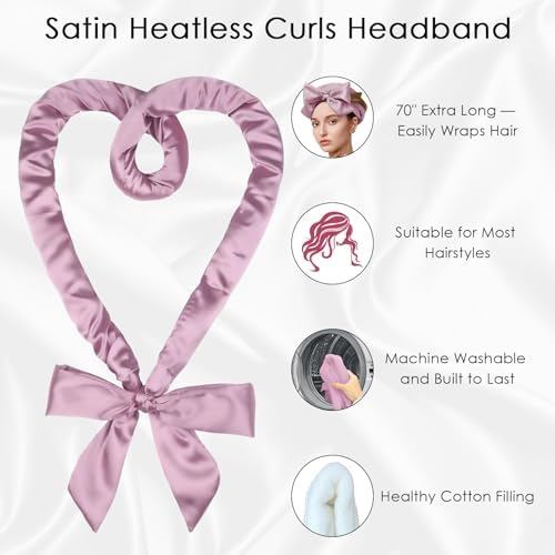 weiwei Satin Heatless Curlers Hair Curler, No Heat Curls Overnight Hair Curlers to Sleep In Overnight Curls Headband, 70" Hair Curlers No Heat, 9 Pcs Satin Heatless Curling Set for Women Long Hair - Image 4