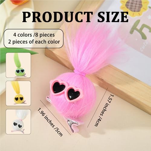 MIUPOO Fluffy Pom Poms Hair Clips,Crazy Hair Day Accessories for Girls,Quirky Little Monster Barrettes,Plush Duckbill Hairpins Hair Barrettes,Party Modeling Hair Accessories,8 Pieces. - Image 2