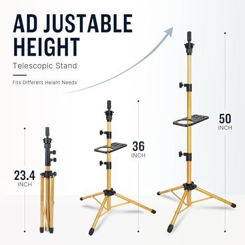 AliLeader 50 Inch Wig Stand Tripod with Tray Adjustable Mannequin Head Stand Stainless Steel Wig Tripod Stand Wig Head Stand for Hairdressing Training (Mannequin Head Not Included,Golden) - Image 2