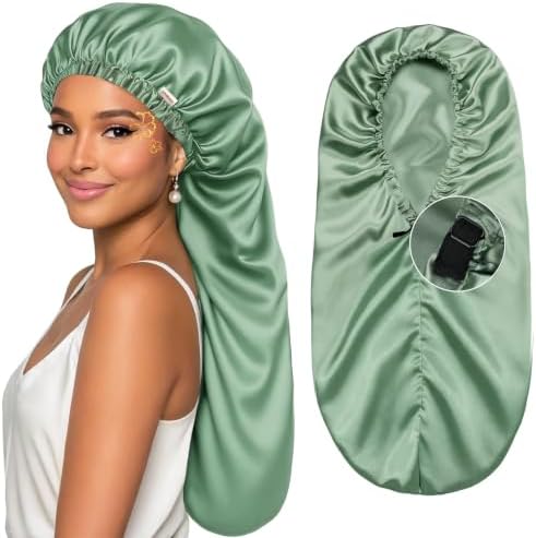 YANIBEST Adjustable Satin Sleep Bonnet, Double Layer Extra Long Hair Bonnet by yanibest